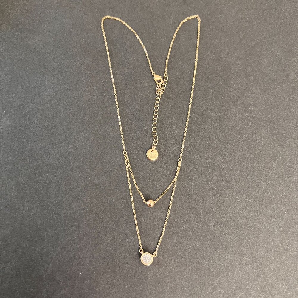 NOC Marlyn Schiff Double Layered Gold Tone Necklace With Clear Crystal G… - Picture 9 of 11